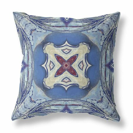 PALACEDESIGNS 26 in. Geo Tribal Indoor & Outdoor Throw Pillow Blue & Cream PA3093786